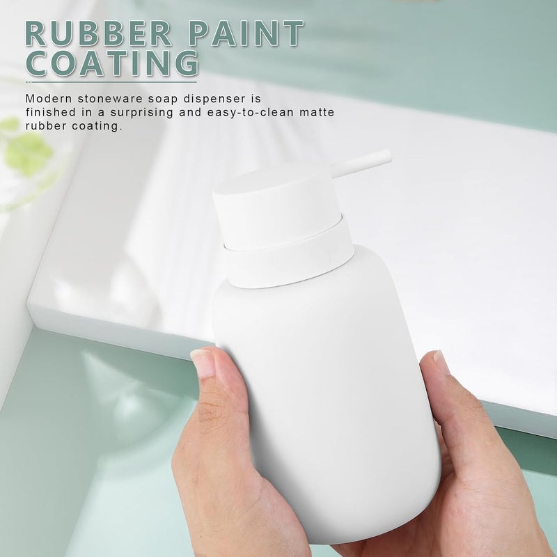 YDSluock Matte White Soap Dispenser Bathroom,Ceramic Soap Dispenser Lotion Pump Dish Soap Dispenser for Kitchen,16oz Refillable Liquid Hand Wash Dispenser for Bathroom (Rubber Paint) - Image 2